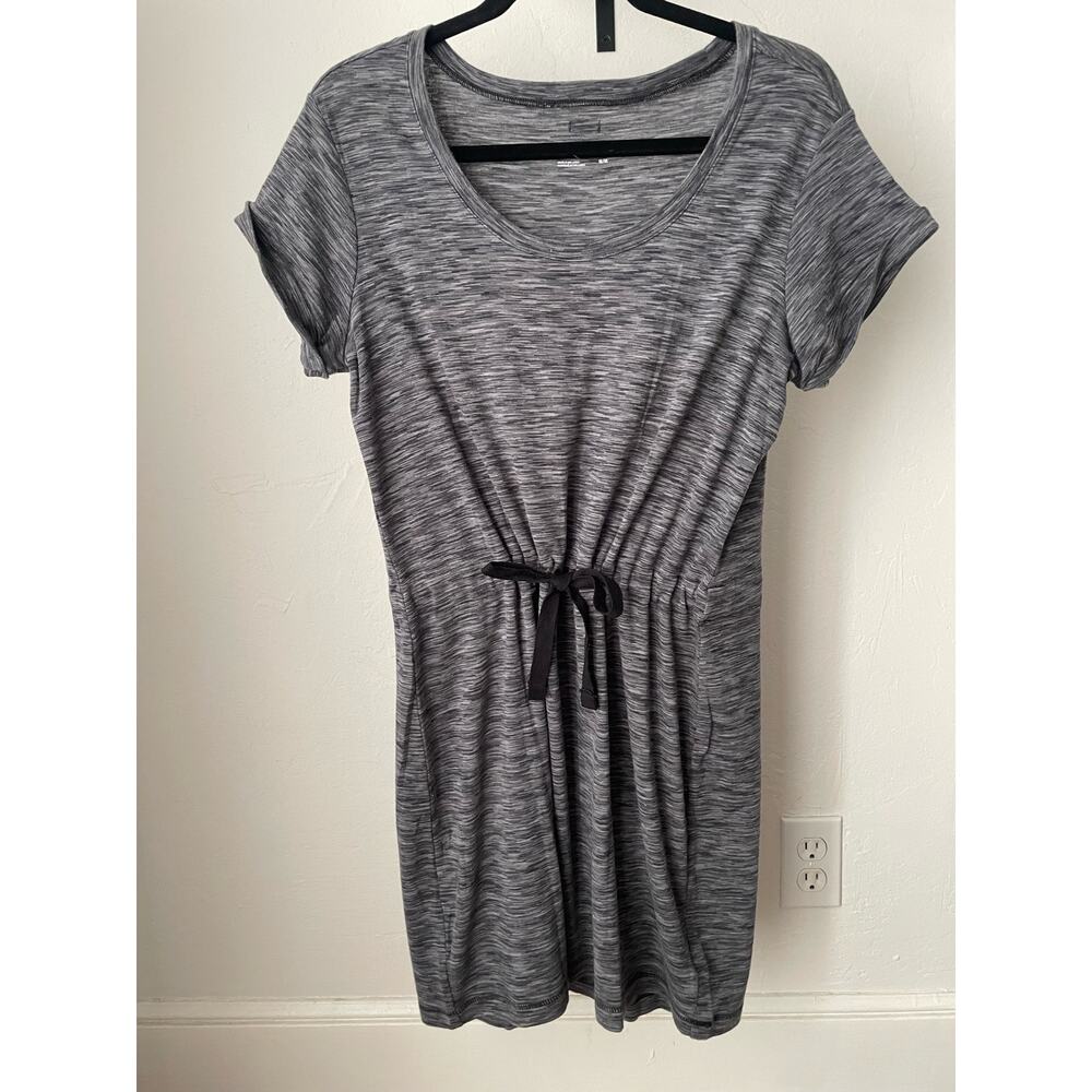 Columbia Women's T-Shirt Dress Medium Heather Gray Black Short Sleeve Drawstring